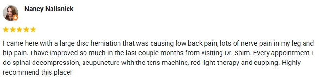 Acupuncture Flower Mound TX Testimonial Nancy Nalisnick A 5-star Google Review of Acupuncture & Integrated Healthcare praising improvement after disc herniation